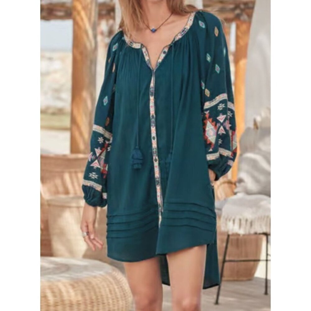 Sundance Sun and Sand Cover Up NEW Petite Small Button Down Dress Embroidered